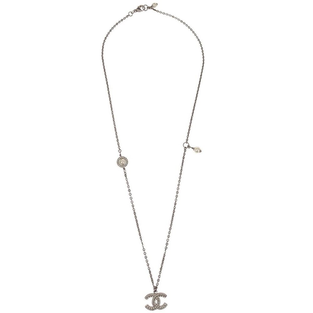 Chanel CC Chain Necklace Pendant Silver Artificial Pearl Rhinestone F19K 117773 - Picture 5 of 8